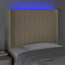 sengegavl med LED-lys 83x16x118/128 cm stof cremefarvet