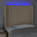 sengegavl med LED-lys 83x16x118/128 cm stof cremefarvet