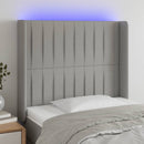 sengegavl med LED-lys 93x16x118/128 cm stof lysegrå