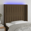 sengegavl med LED-lys 93x16x118/128 cm stof mørkebrun