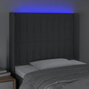 sengegavl med LED-lys 103x16x118/128 cm stof mørkegrå