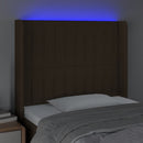 sengegavl med LED-lys 103x16x118/128 cm stof mørkebrun