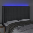 sengegavl med LED-lys 147x16x118/128 cm stof mørkegrå