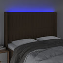 sengegavl med LED-lys 147x16x118/128 cm stof mørkebrun
