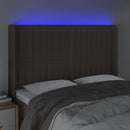 sengegavl med LED-lys 147x16x118/128 cm stof gråbrun