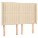 sengegavl med LED-lys 147x16x118/128 cm stof cremefarvet