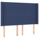 sengegavl med LED-lys 147x16x118/128 cm stof blå