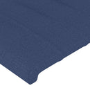 sengegavl med LED-lys 147x16x118/128 cm stof blå