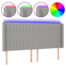 sengegavl med LED-lys 163x16x118/128 cm stof lysegrå