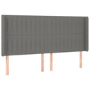 sengegavl med LED-lys 163x16x118/128 cm stof mørkegrå