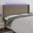 sengegavl med LED-lys 163x16x118/128 cm stof gråbrun