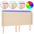 sengegavl med LED-lys 163x16x118/128 cm stof cremefarvet