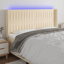 sengegavl med LED-lys 163x16x118/128 cm stof cremefarvet