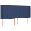 sengegavl med LED-lys 163x16x118/128 cm stof blå