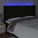 sengegavl med LED-lys 183x16x118/128 cm stof sort