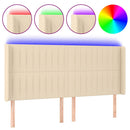 sengegavl med LED-lys 183x16x118/128 cm stof cremefarvet