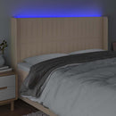 sengegavl med LED-lys 183x16x118/128 cm stof cremefarvet