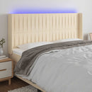 sengegavl med LED-lys 183x16x118/128 cm stof cremefarvet