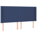 sengegavl med LED-lys 183x16x118/128 cm stof blå