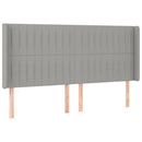 sengegavl med LED-lys 203x16x118/128 cm stof lysegrå