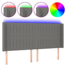 sengegavl med LED-lys 203x16x118/128 cm stof mørkegrå