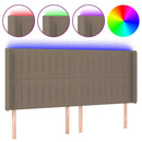 sengegavl med LED-lys 203x16x118/128 cm stof gråbrun