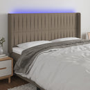 sengegavl med LED-lys 203x16x118/128 cm stof gråbrun