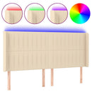 sengegavl med LED-lys 203x16x118/128 cm stof cremefarvet