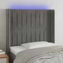 sengegavl med LED-lys 93x16x118/128 cm fløjl lysegrå