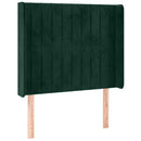 sengegavl med LED-lys 93x16x118/128 cm fløjl mørkegrøn