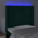 sengegavl med LED-lys 93x16x118/128 cm fløjl mørkegrøn