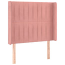 sengegavl med LED-lys 93x16x118/128 cm fløjl lyserød
