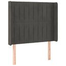 sengegavl med LED-lys 103x16x118/128 cm fløjl mørkegrå