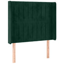 sengegavl med LED-lys 103x16x118/128 cm fløjl mørkegrøn