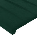 sengegavl med LED-lys 103x16x118/128 cm fløjl mørkegrøn