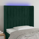 sengegavl med LED-lys 103x16x118/128 cm fløjl mørkegrøn