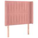 sengegavl med LED-lys 103x16x118/128 cm fløjl lyserød