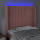 sengegavl med LED-lys 103x16x118/128 cm fløjl lyserød