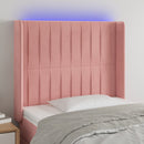 sengegavl med LED-lys 103x16x118/128 cm fløjl lyserød