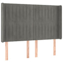 sengegavl med LED-lys 147x16x118/128 cm fløjl lysegrå