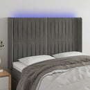 sengegavl med LED-lys 147x16x118/128 cm fløjl lysegrå