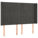 sengegavl med LED-lys 147x16x118/128 cm fløjl mørkegrå
