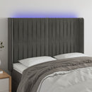 sengegavl med LED-lys 147x16x118/128 cm fløjl mørkegrå