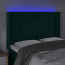 sengegavl med LED-lys 147x16x118/128 cm fløjl mørkegrøn