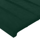 sengegavl med LED-lys 147x16x118/128 cm fløjl mørkegrøn