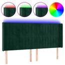 sengegavl med LED-lys 163x16x118/128 cm fløjl mørkegrøn