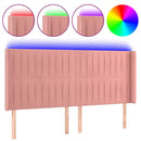 sengegavl med LED-lys 163x16x118/128 cm fløjl lyserød