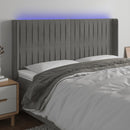 sengegavl med LED-lys 183x16x118/128 cm fløjl lysegrå