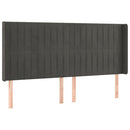 sengegavl med LED-lys 183x16x118/128 cm fløjl mørkegrå