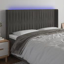 sengegavl med LED-lys 183x16x118/128 cm fløjl mørkegrå